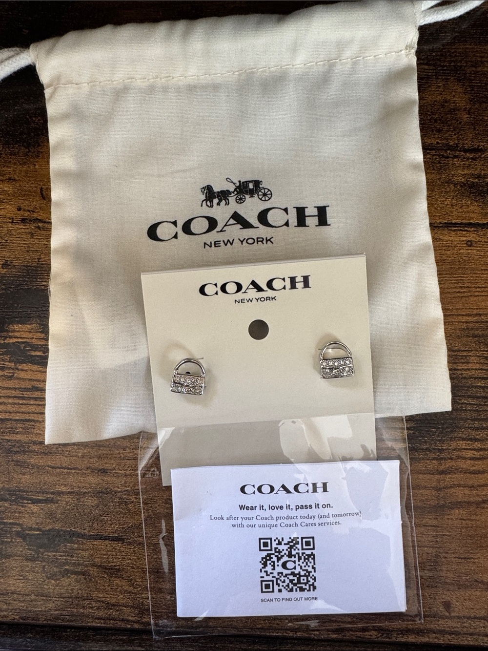Coach Silver-Tone Crystal Tabby Earrings